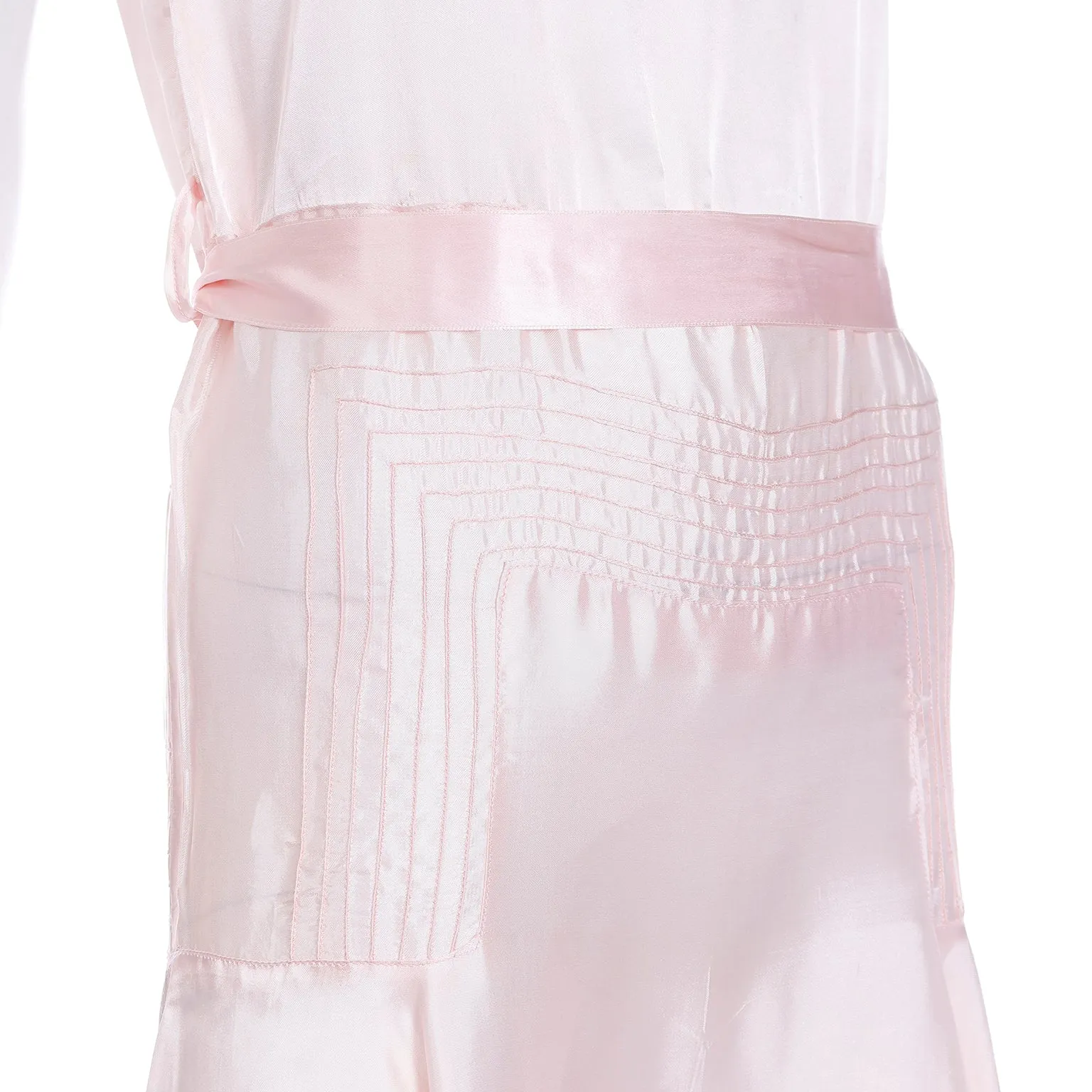 1920s Pink Satin Sleeveless Dress with Belt and Organza Bow