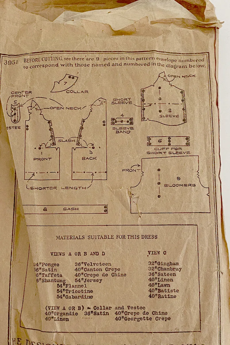 1920s Vintage Girls Dress Sewing Pattern No 3951 Standart New Idea Designer