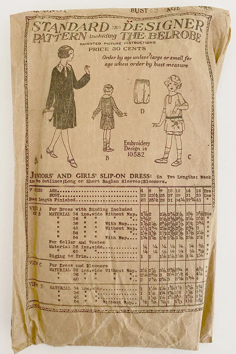 1920s Vintage Girls Dress Sewing Pattern No 3951 Standart New Idea Designer