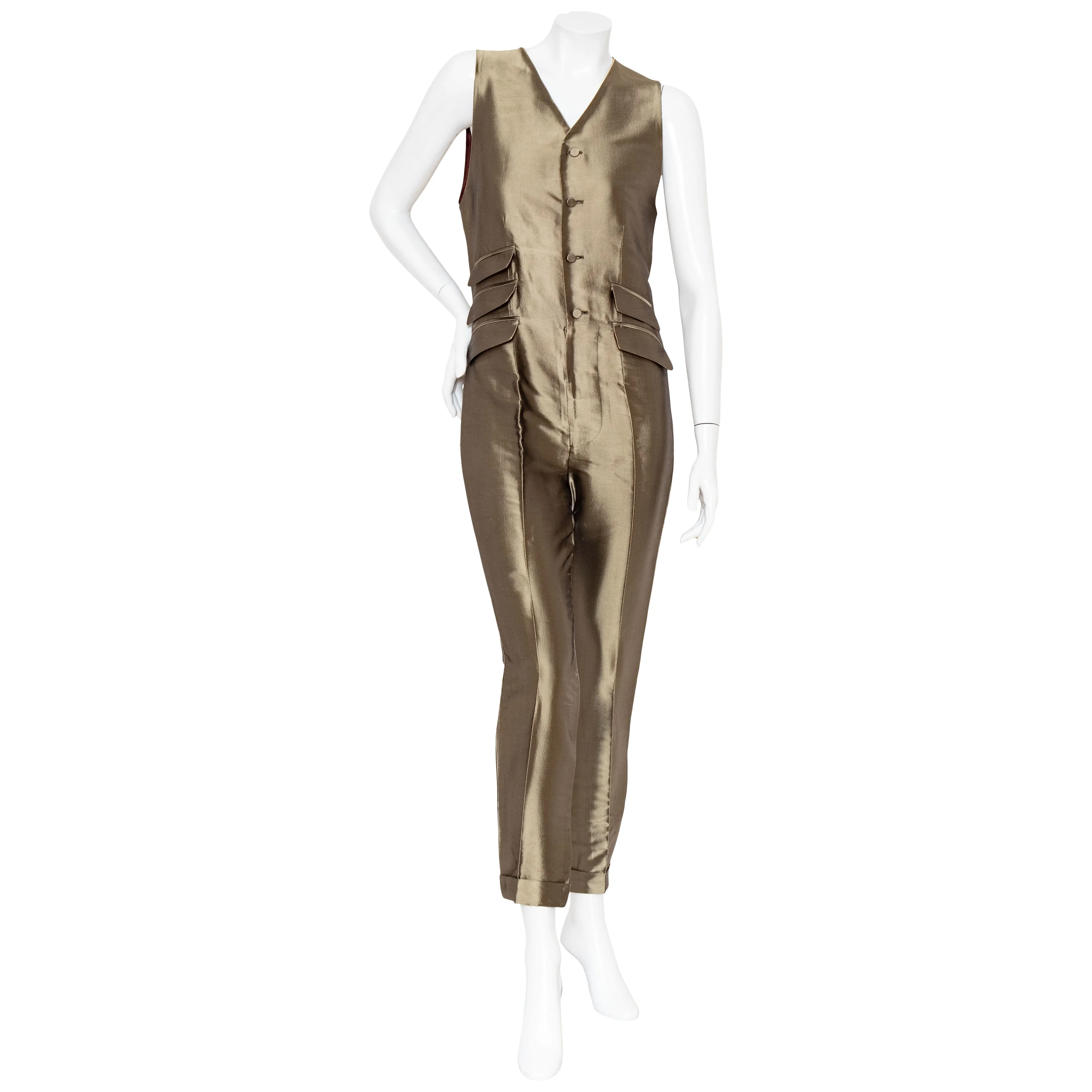 1990s Bronze Shot Vest Jumpsuit