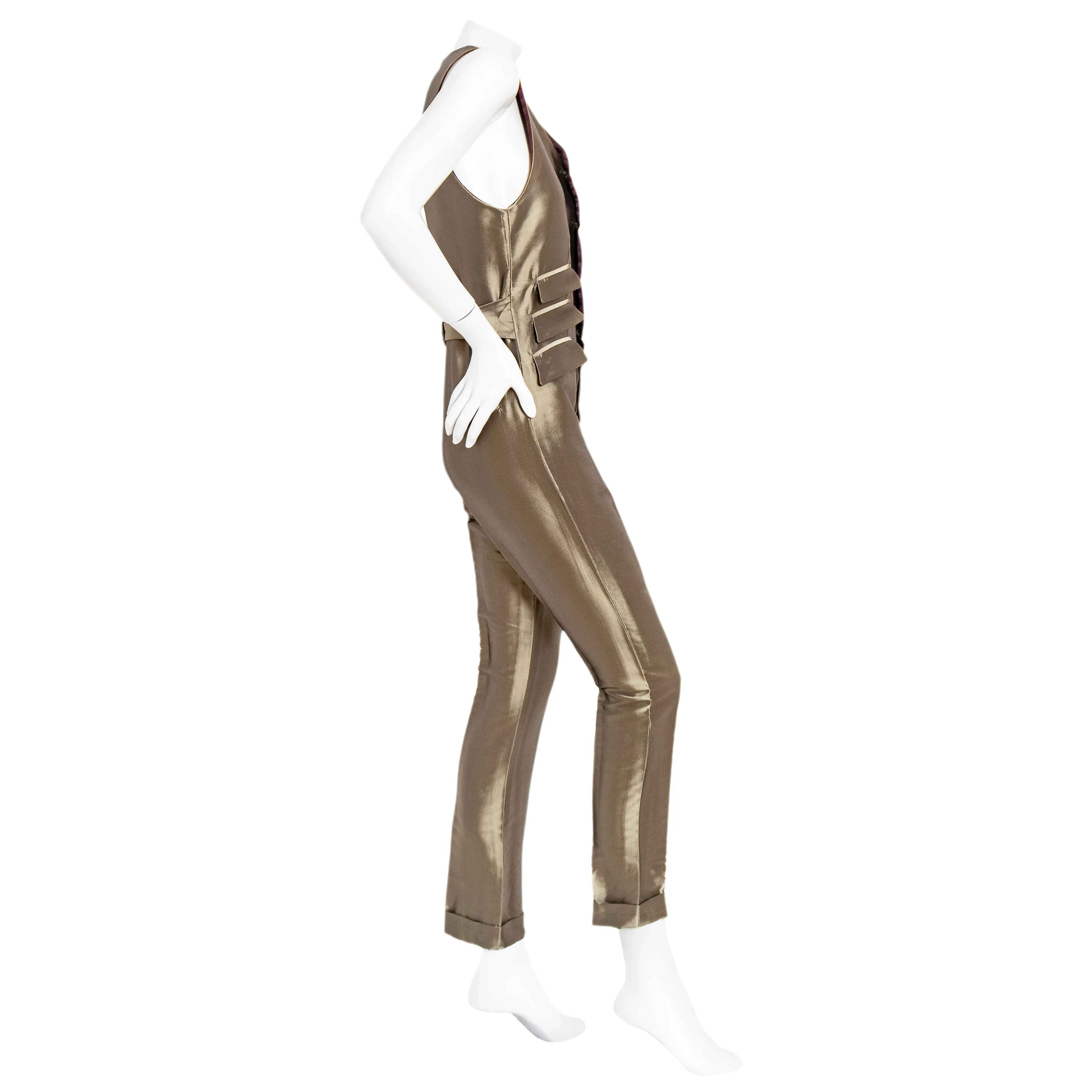 1990s Bronze Shot Vest Jumpsuit