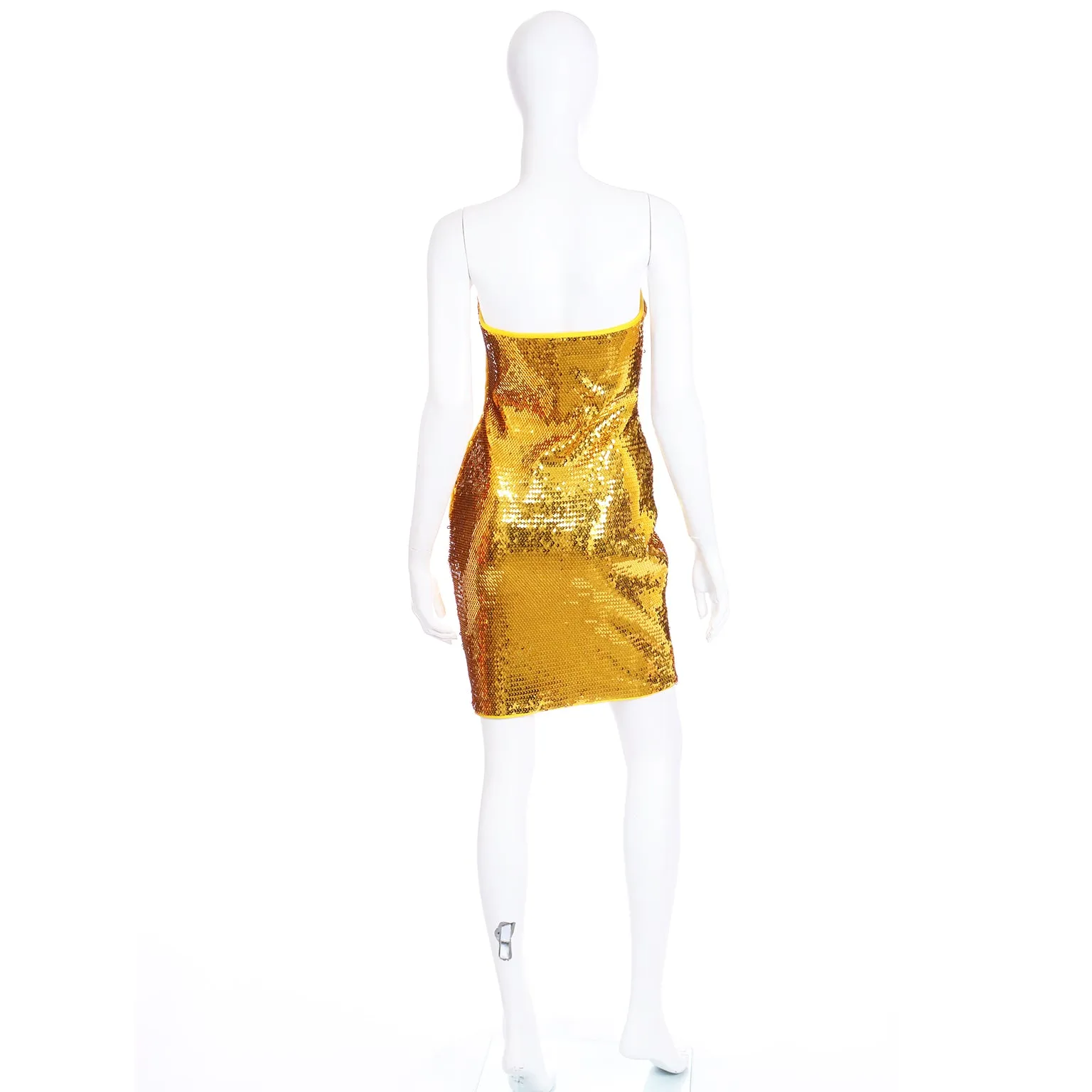 1990s Escada Margaretha Ley Gold Sequin Strapless Evening Dress