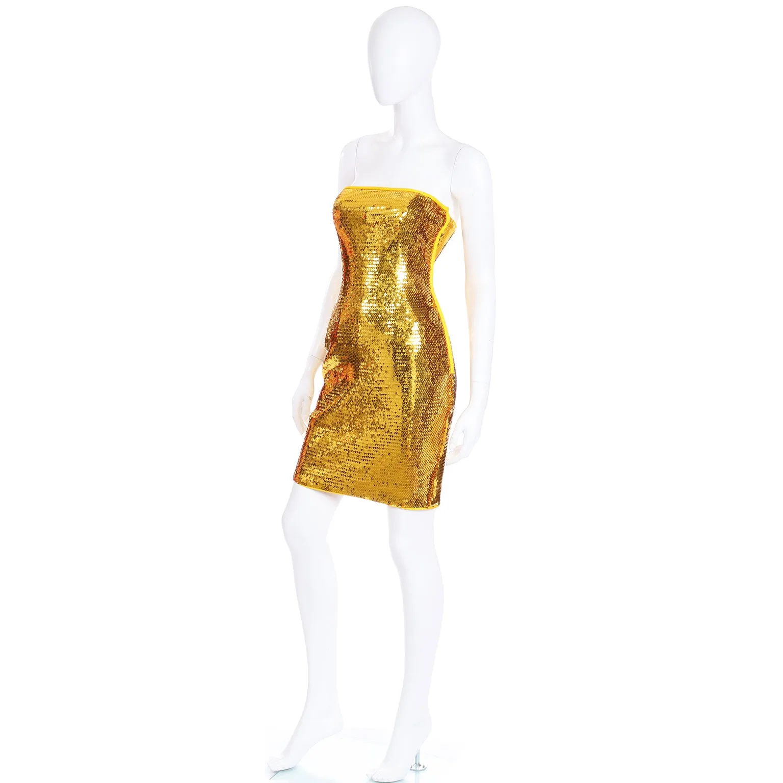 1990s Escada Margaretha Ley Gold Sequin Strapless Evening Dress