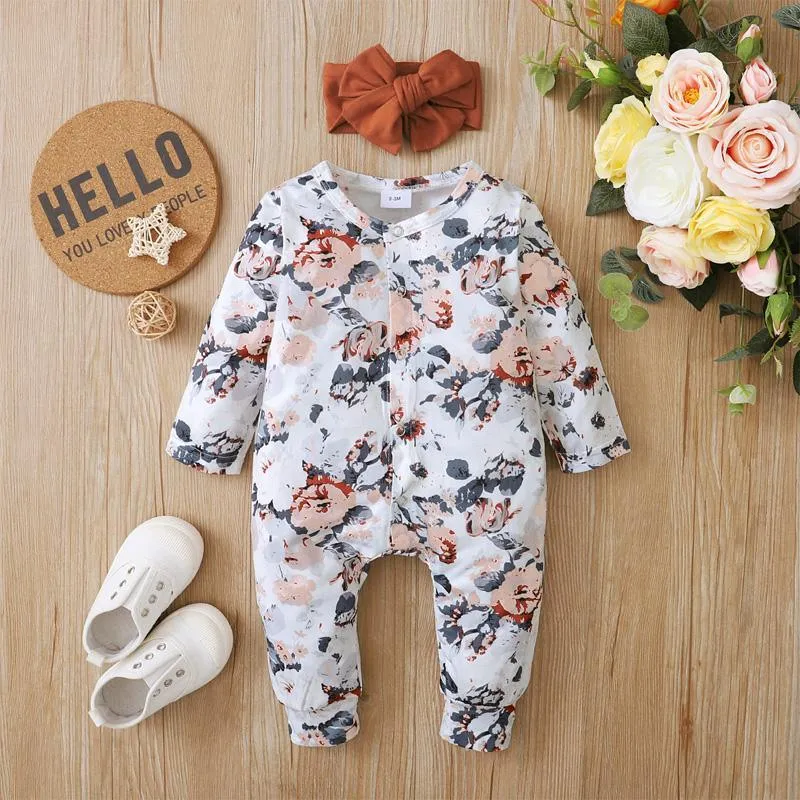 2-piece Floral Jumpsuit & Headband for Baby Girl