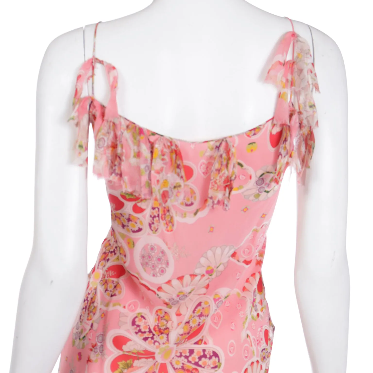 2000's Y2K John Galliano Pink Silk Chiffon Floral Bias Cut Dress