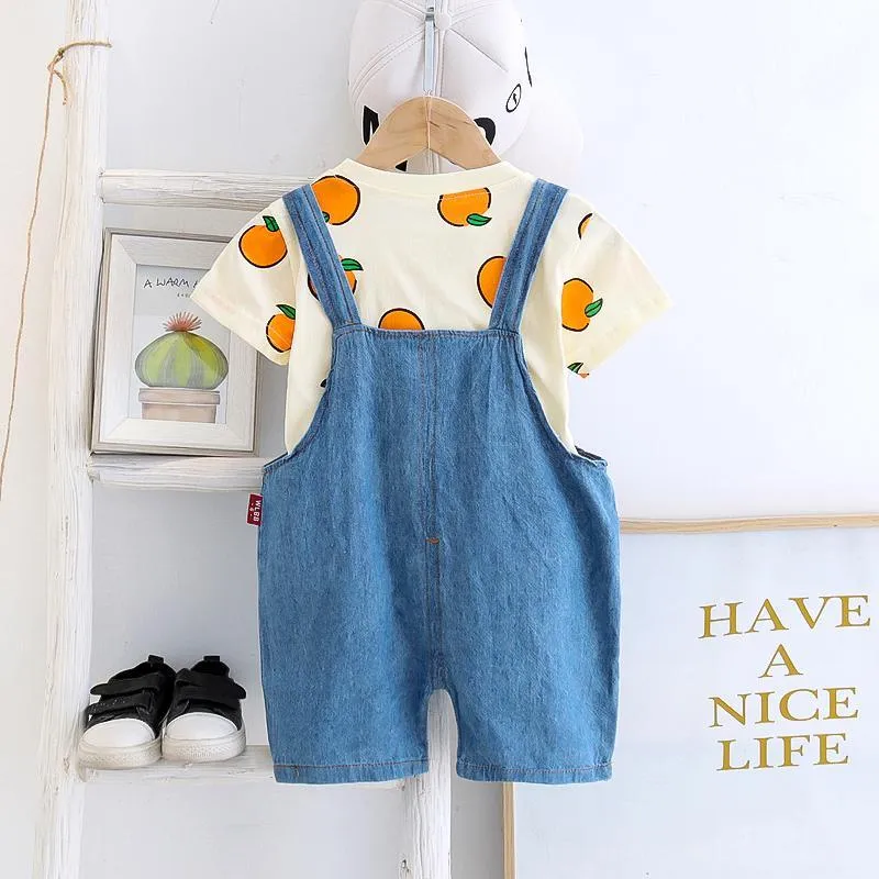 2pcs Fashion Bear Cartoon Print T-shirt and Jumpsuits