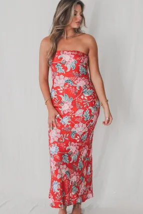 A Sweet Evening Floral Strapless Maxi