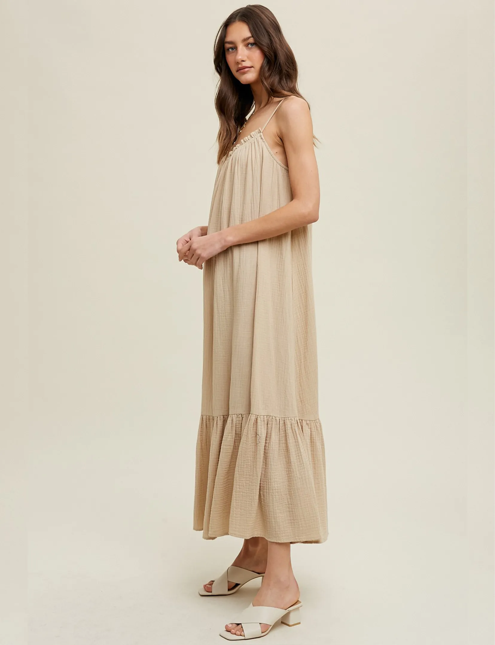 Adara Cotton Maxi Dress, Taupe