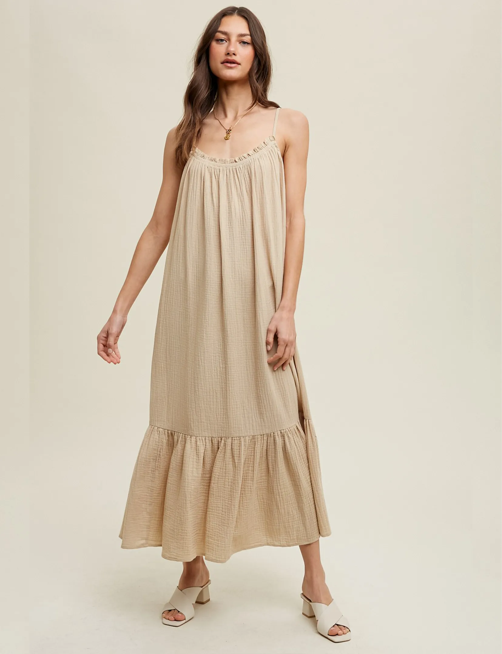 Adara Cotton Maxi Dress, Taupe