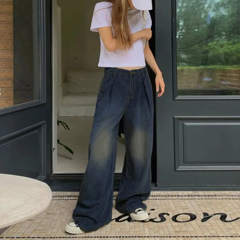 Advbridge - American Vintage Cargo Jeans Women Streetwear Straight Wide Leg Denim Pants Woman Chic Ins Low Waist Baggy Trousers