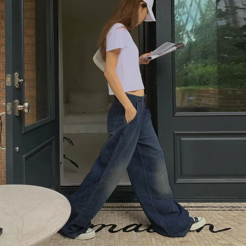 Advbridge - American Vintage Cargo Jeans Women Streetwear Straight Wide Leg Denim Pants Woman Chic Ins Low Waist Baggy Trousers