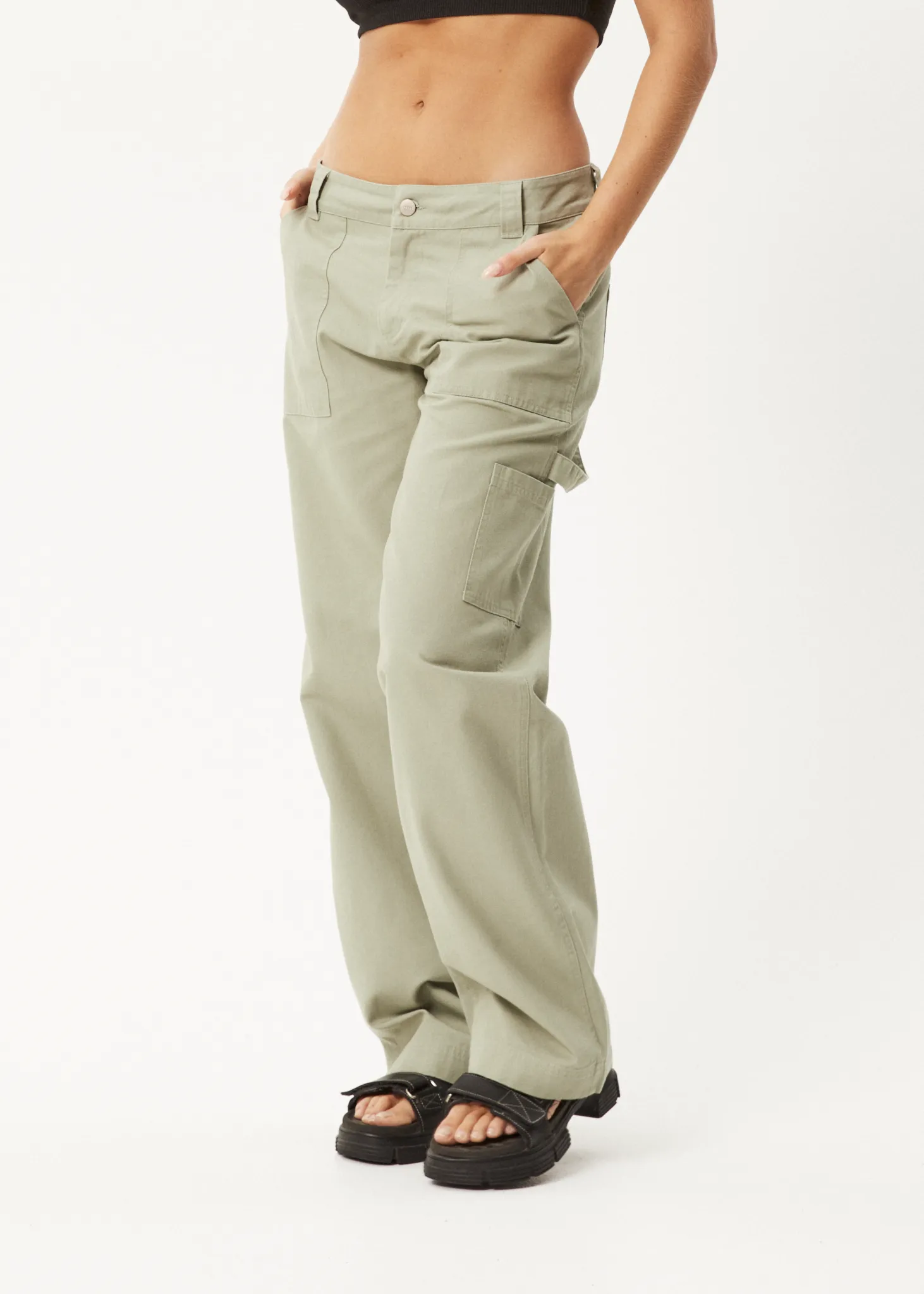 AFENDS Womens Lexi - Low Rise Carpenter Pants - Eucalyptus