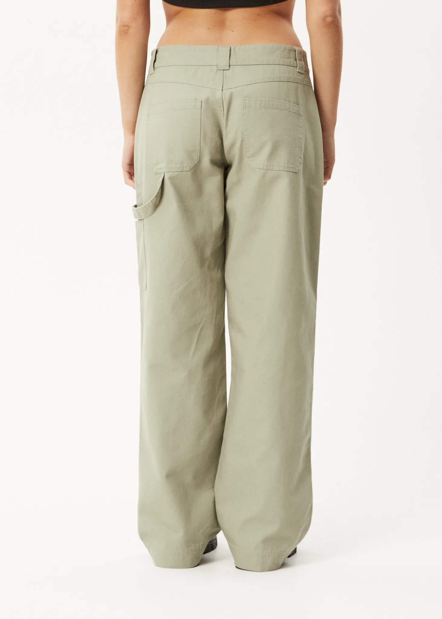 AFENDS Womens Lexi - Low Rise Carpenter Pants - Eucalyptus