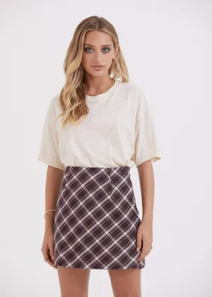 Afends Womens Mariah - Hemp Check Bias Cut Skirt - Mulberry Check