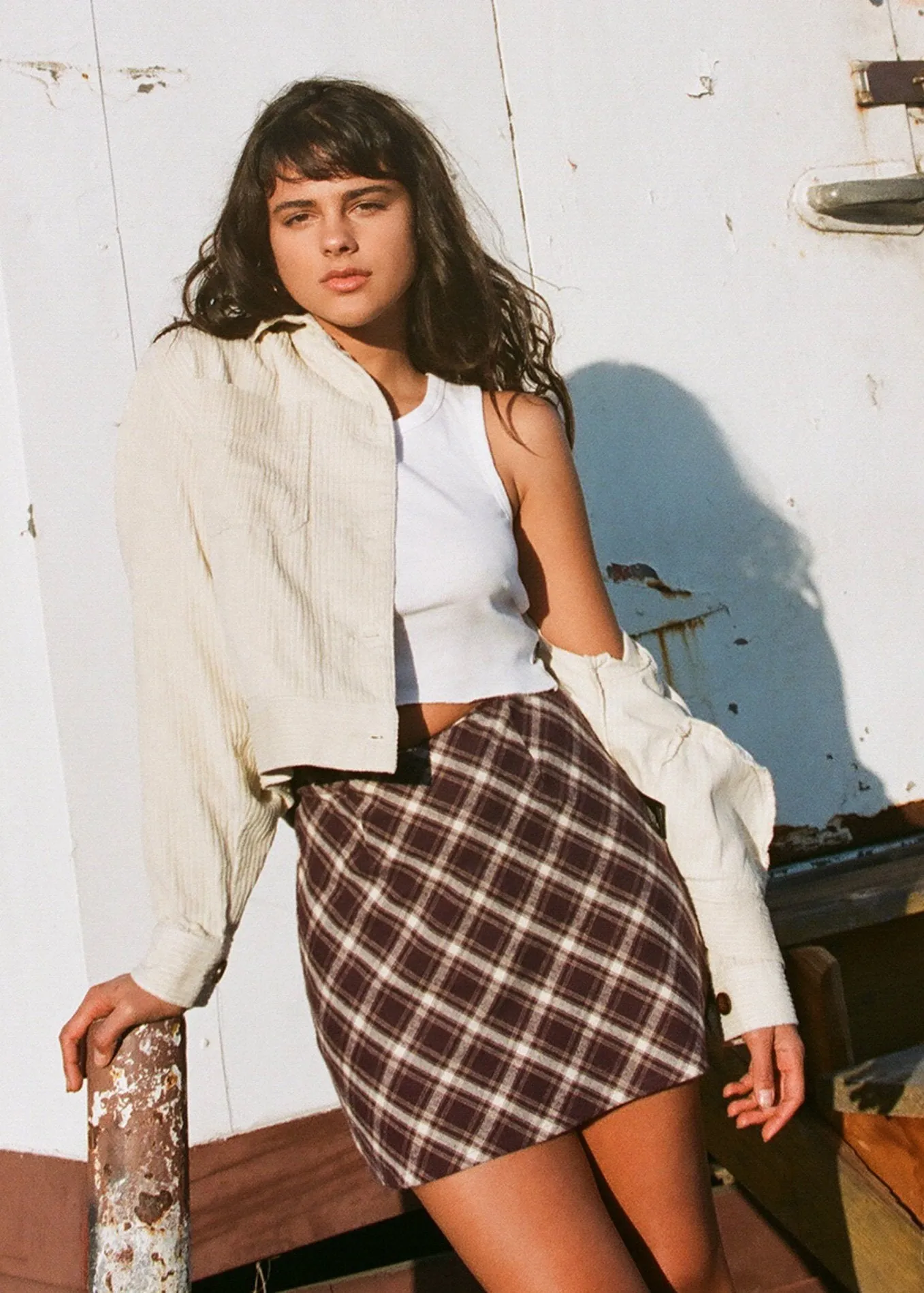 Afends Womens Mariah - Hemp Check Bias Cut Skirt - Mulberry Check