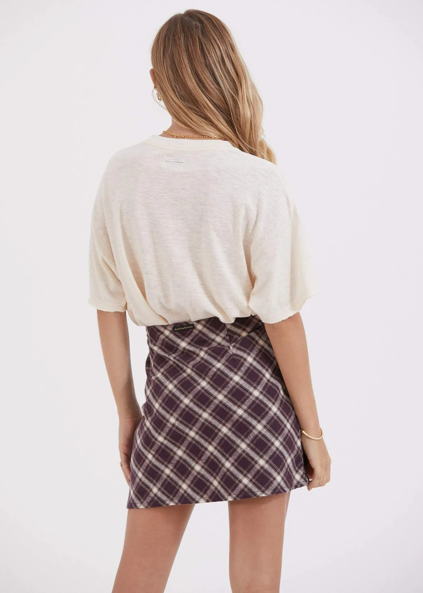 Afends Womens Mariah - Hemp Check Bias Cut Skirt - Mulberry Check