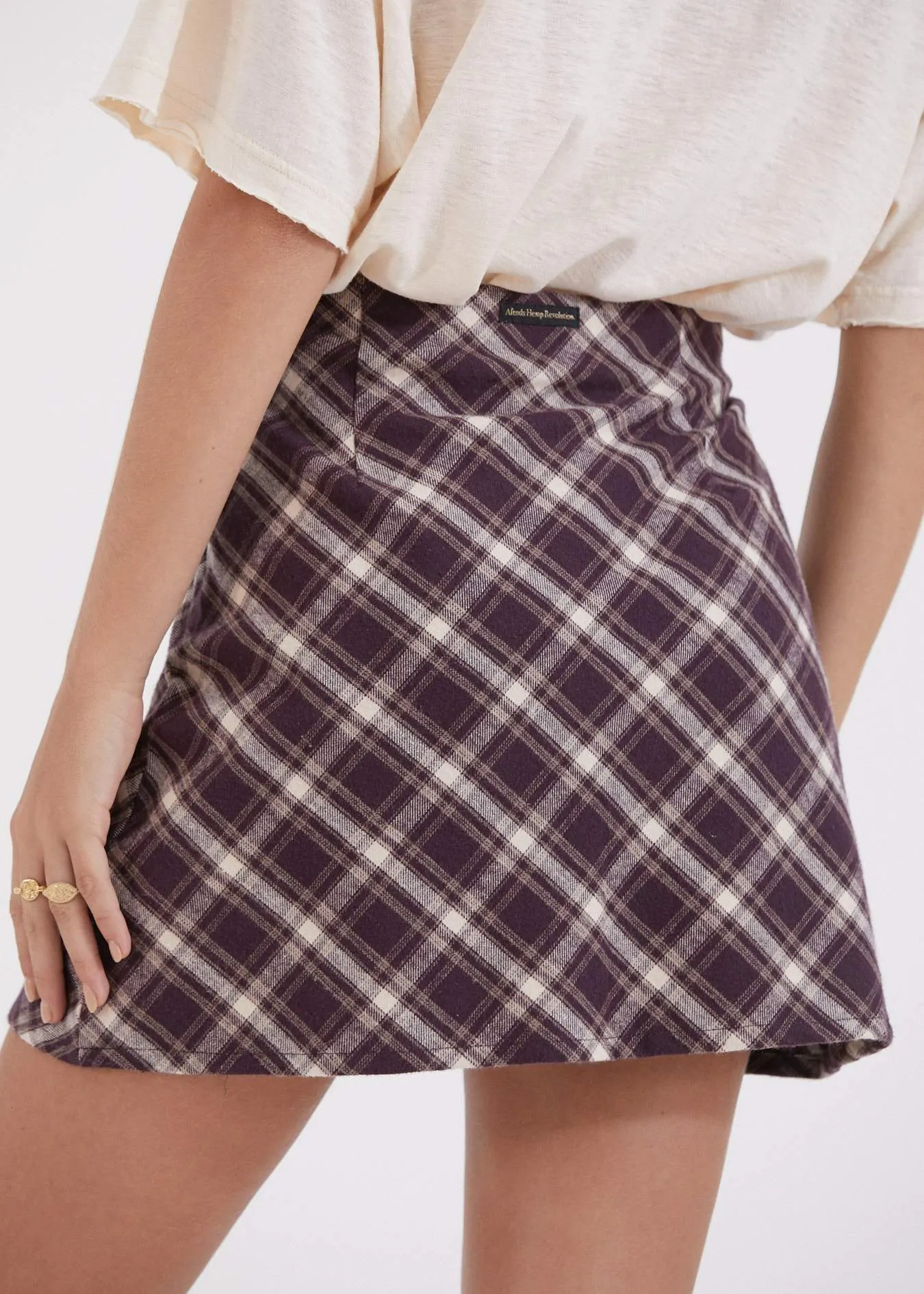 Afends Womens Mariah - Hemp Check Bias Cut Skirt - Mulberry Check