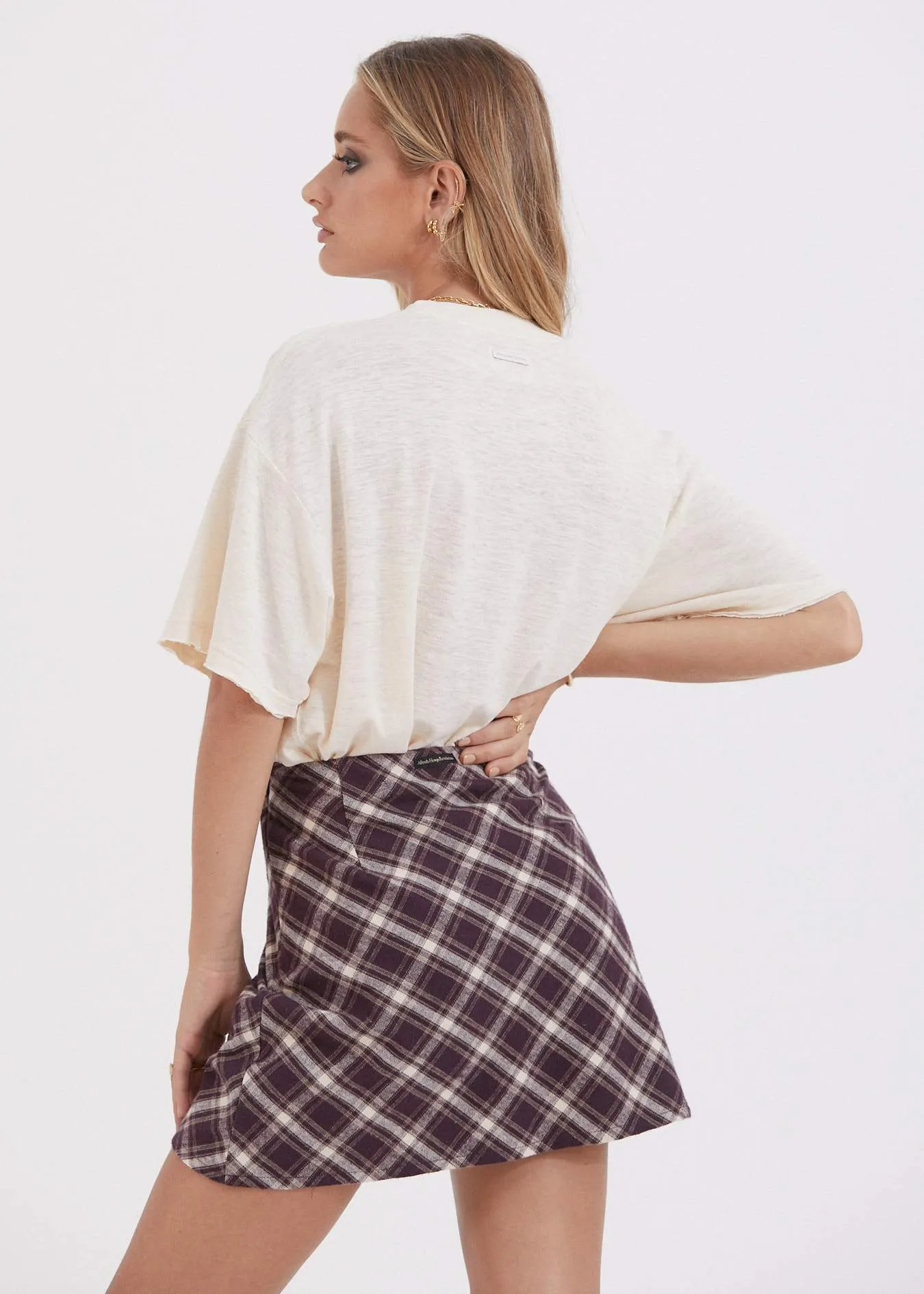 Afends Womens Mariah - Hemp Check Bias Cut Skirt - Mulberry Check