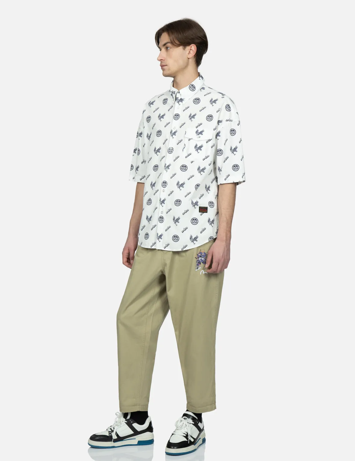 Allover Kamon and Eagle Print Shirt