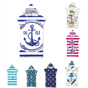 Anchor bath beach towel with hood microfiber hooded robe towel poncho swimming beach surfing woman bathrobe beachwear