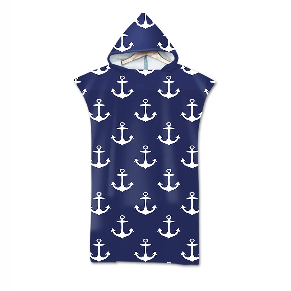 Anchor bath beach towel with hood microfiber hooded robe towel poncho swimming beach surfing woman bathrobe beachwear