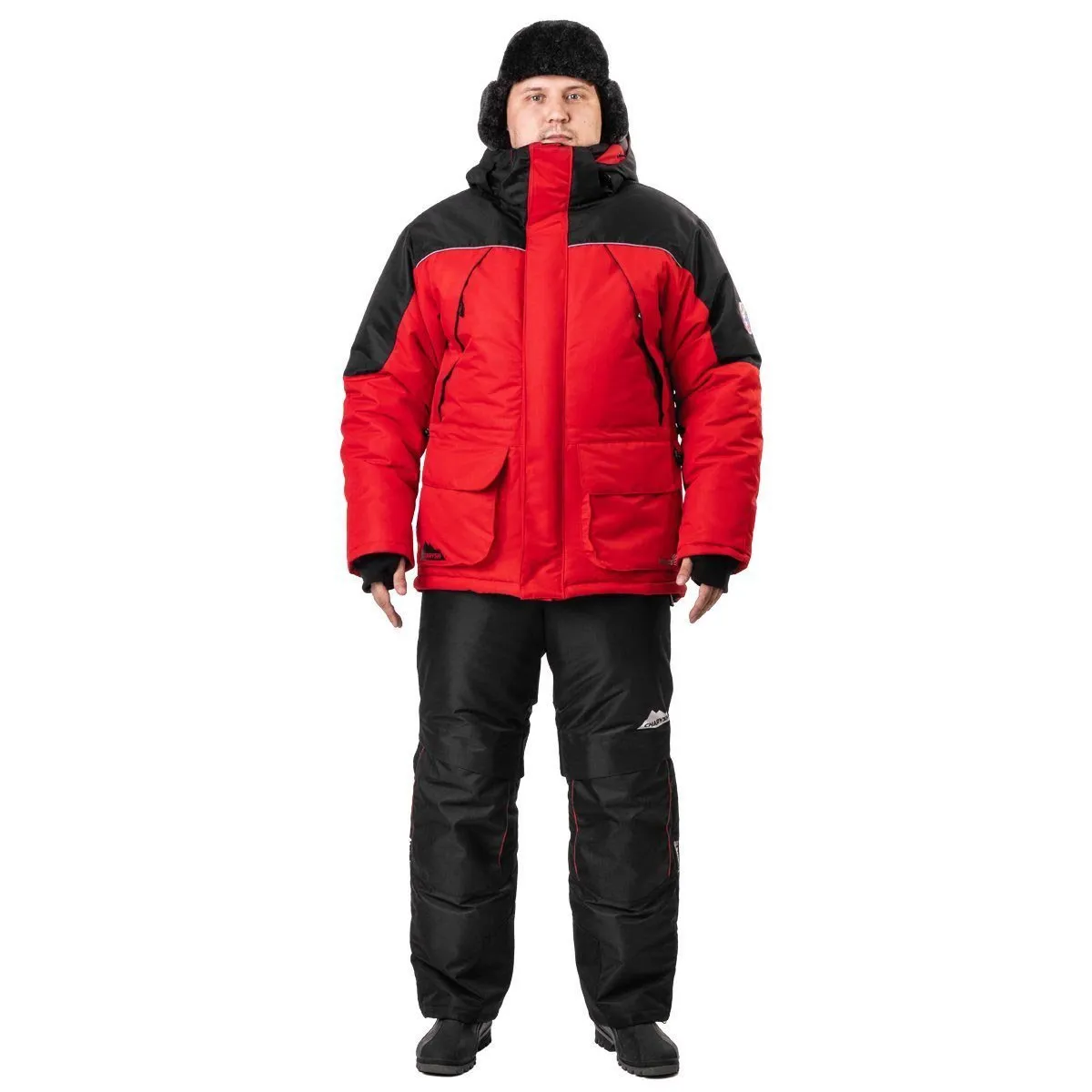 Angler Pro Windproof Winter Jacket and Bibs Set for Men, Red