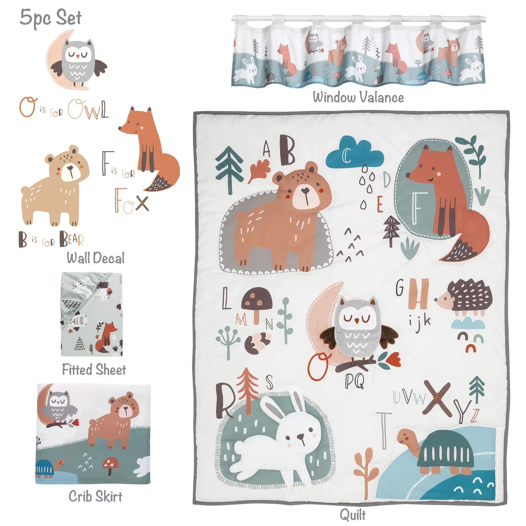 Animal Alphabet 5-Piece Crib Bedding Set