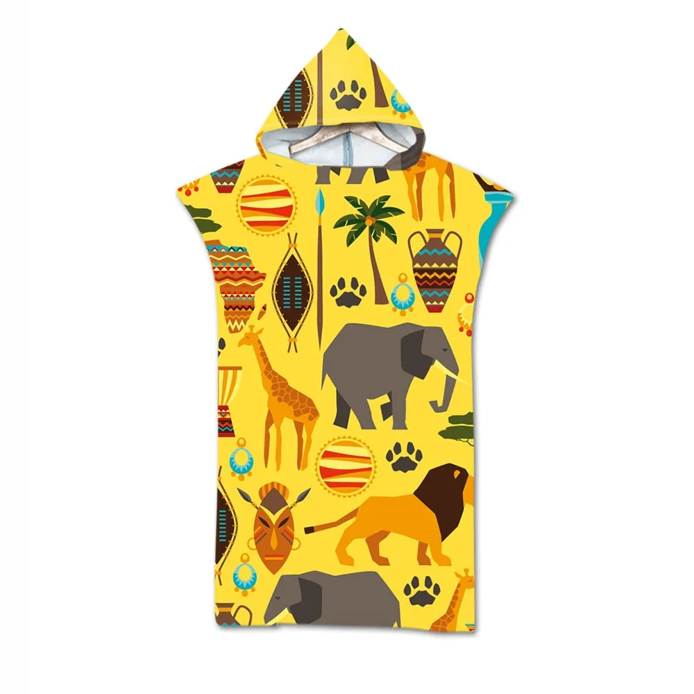 Animal Cartoon Bath Towel Adult's Cape Hooded Beach Towel Microfiber Printed Poncho Towels Summer Bathrobe With Cloak 75*110cm