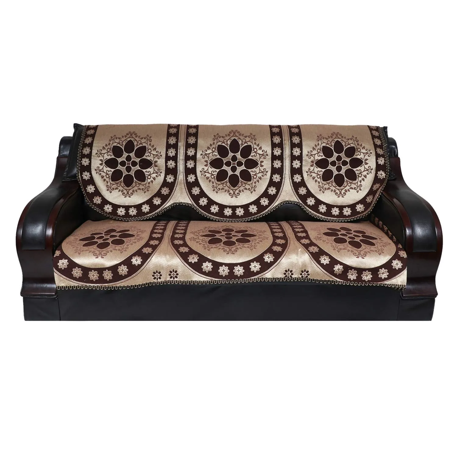 A.P HANDLOOM 6 Pc Cotton Ambi Printed Set of 5 Seater (3 1 1) Sofa Cover (Coffee, Dark Brown)