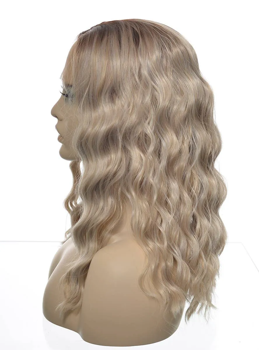 Ashy Blonde Rooted Mid-Length Wavy Lace Front Fashion Wig