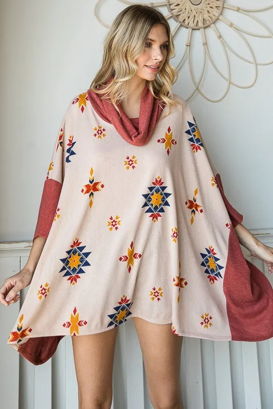 Aztec Print Plus Size Oversized Poncho