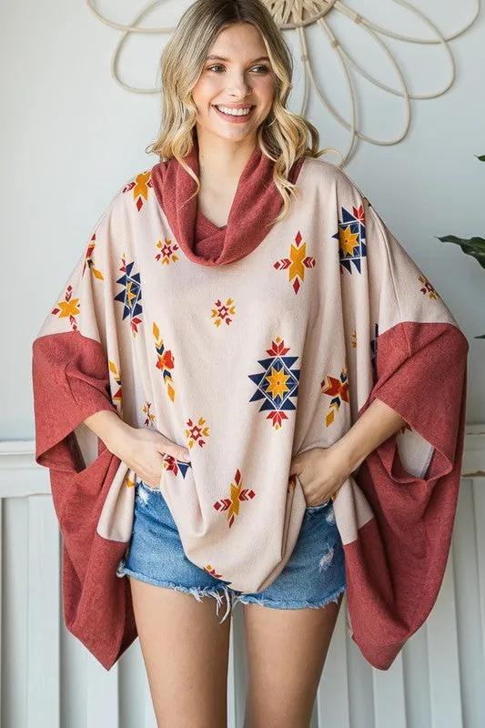 Aztec Print Plus Size Oversized Poncho