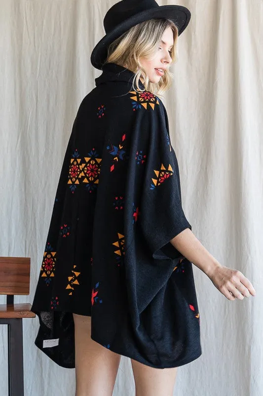 Aztec Print Plus Size Oversized Poncho