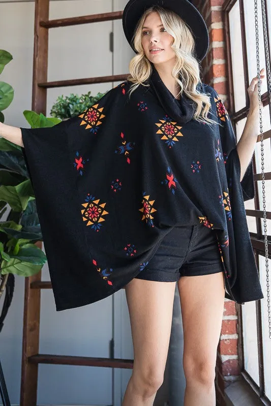 Aztec Print Plus Size Oversized Poncho