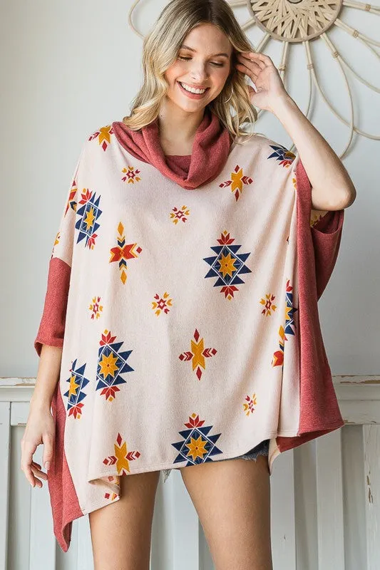 Aztec Print Plus Size Oversized Poncho