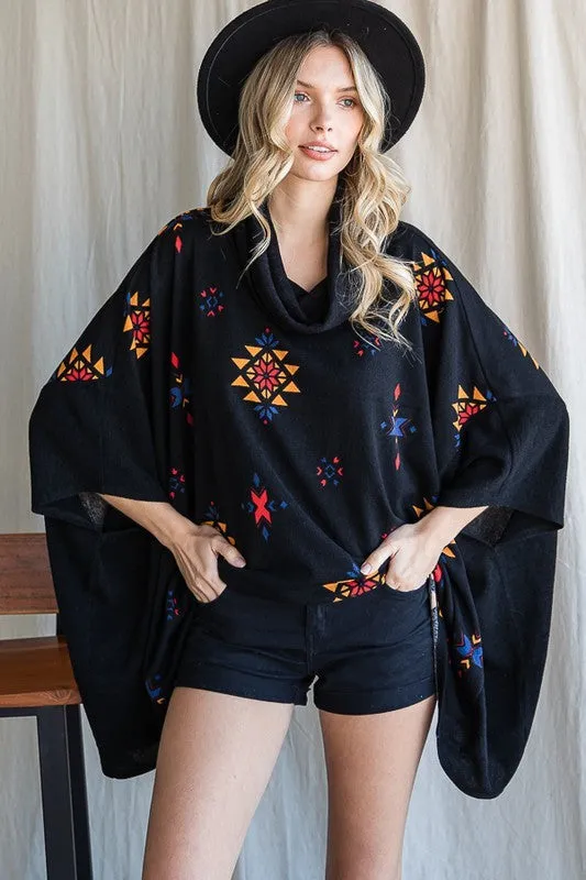 Aztec Print Plus Size Oversized Poncho