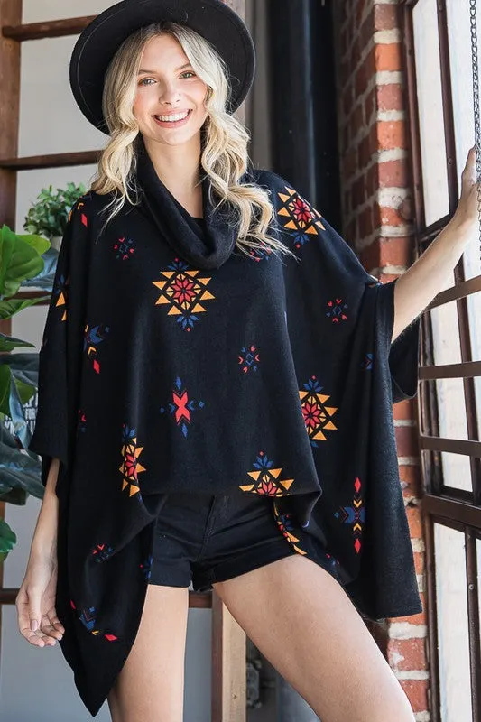 Aztec Print Plus Size Oversized Poncho