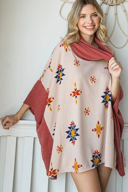 Aztec Print Plus Size Oversized Poncho