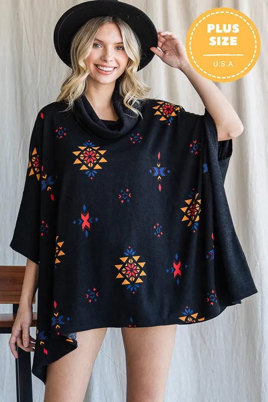 Aztec Print Plus Size Oversized Poncho