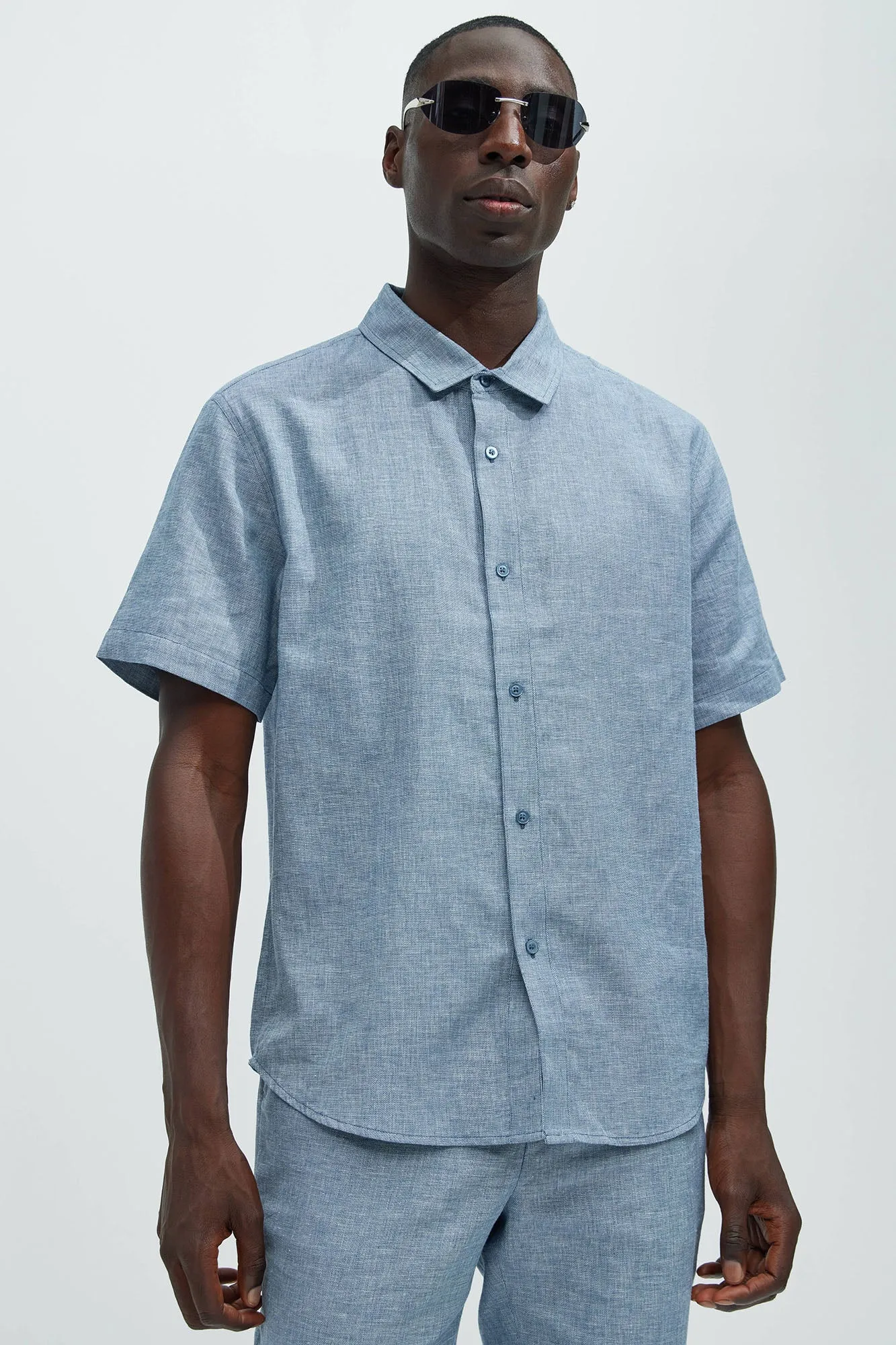 Bahamas Linen Classic Button Up Shirt - Blue