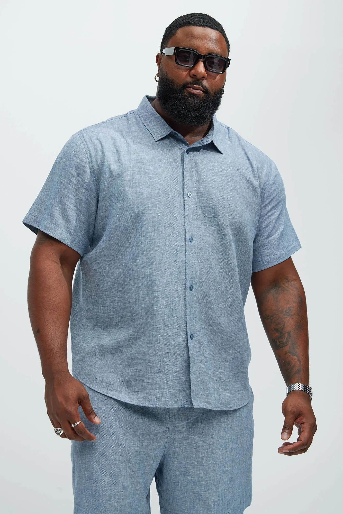 Bahamas Linen Classic Button Up Shirt - Blue