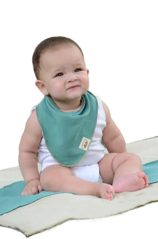 Bandana Bib - Reversible Emerald/Beige