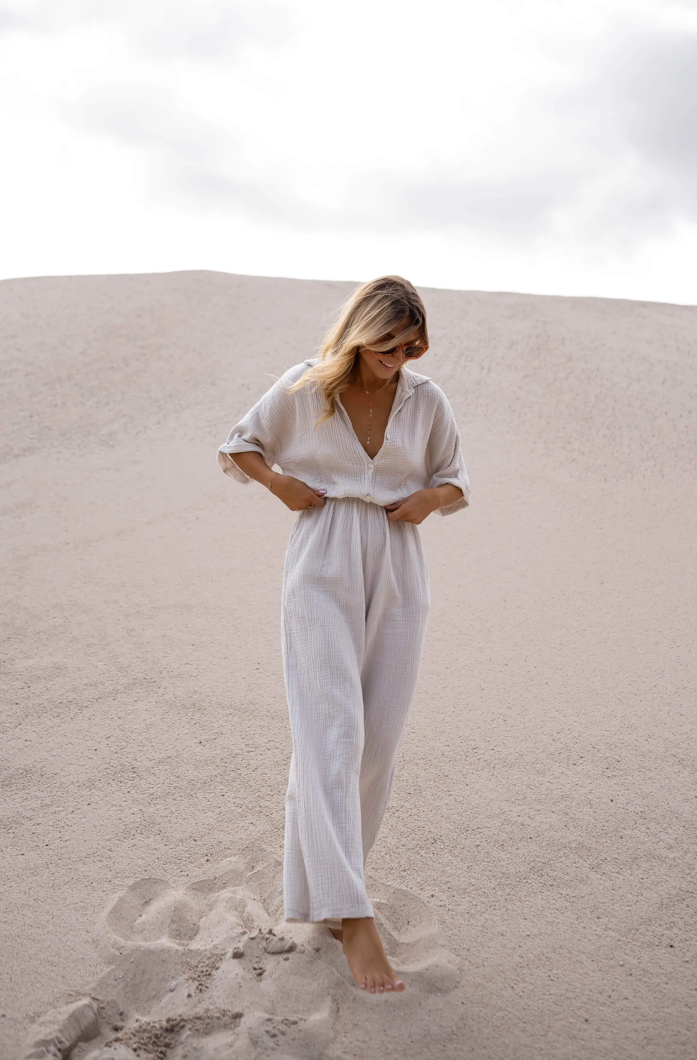 Beige Cotton-Gauze Toma Jumpsuit