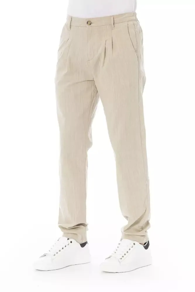 Beige Cotton Men Chino Pants