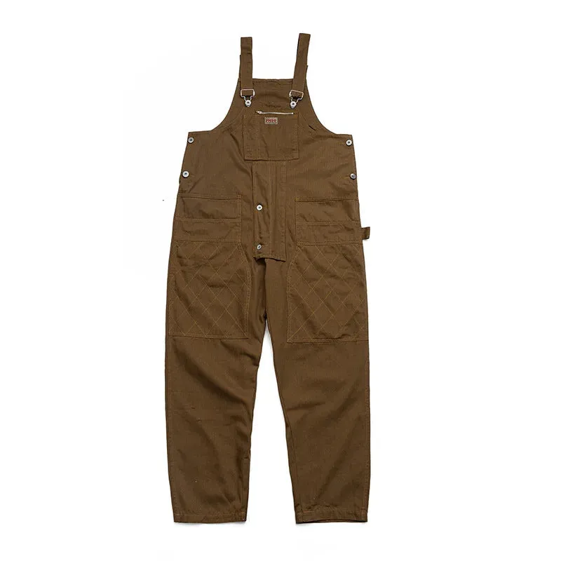 Belt Workwear Jumpsuit Men's Fashion Multi Pocket One-piece Trousers Loose Green Beige Sleeveless Overalls 9Y7822