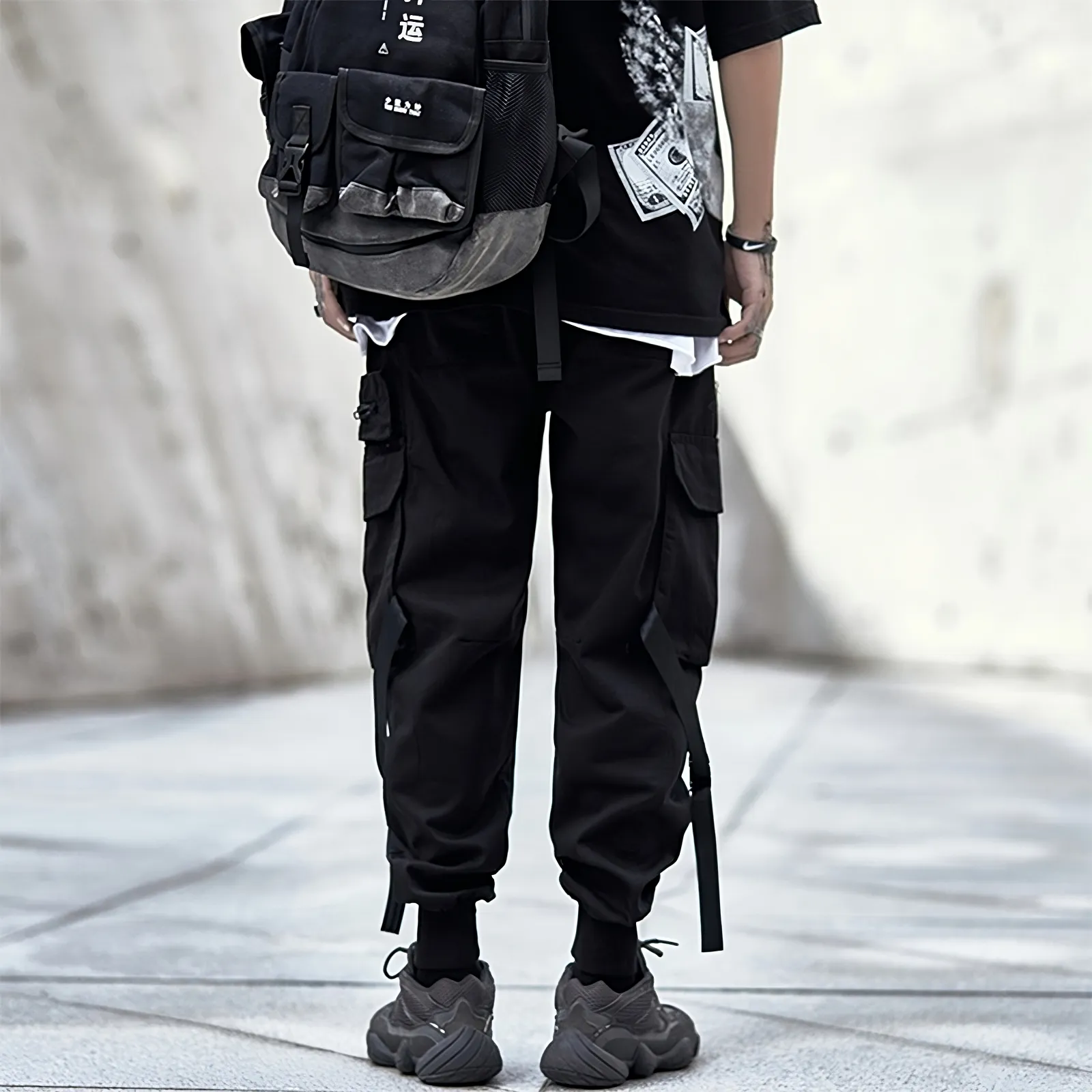 Black Cargo Pants With Straps