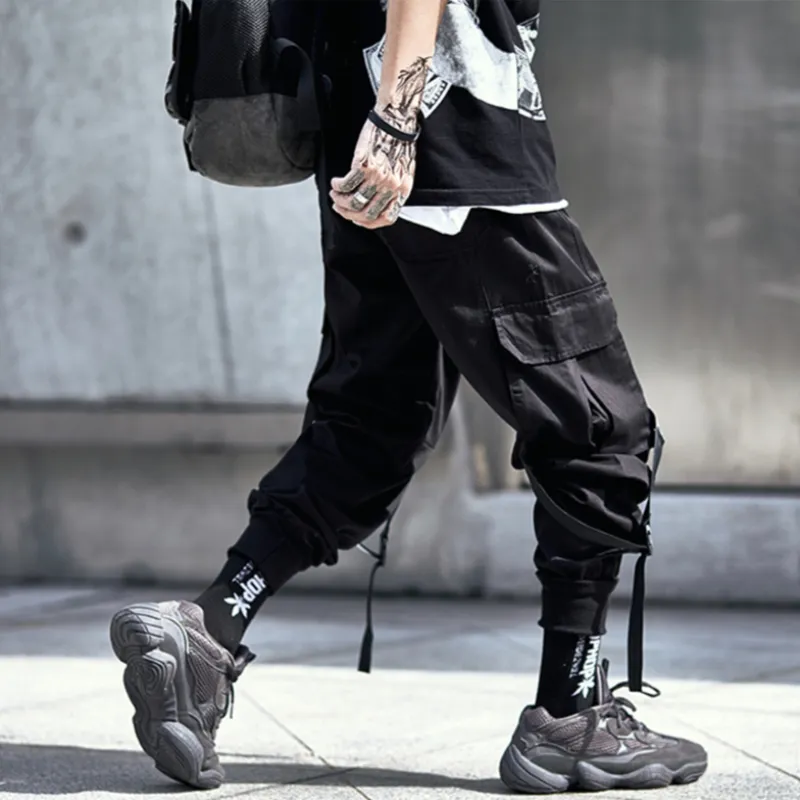 Black Cargo Pants With Straps