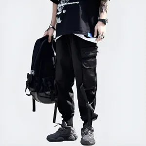 Black Cargo Pants With Straps