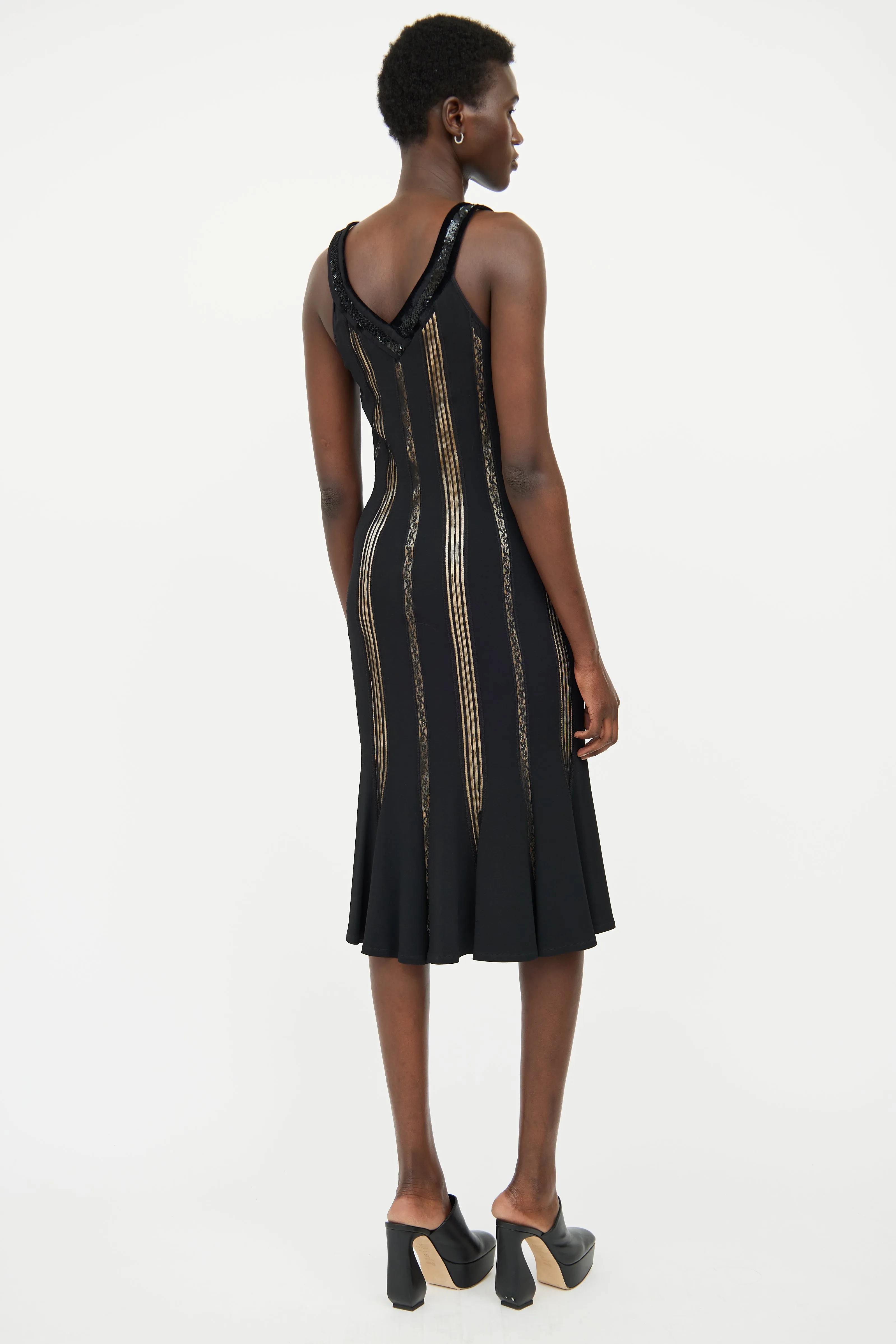 Black Lace Panel Sequin Dress