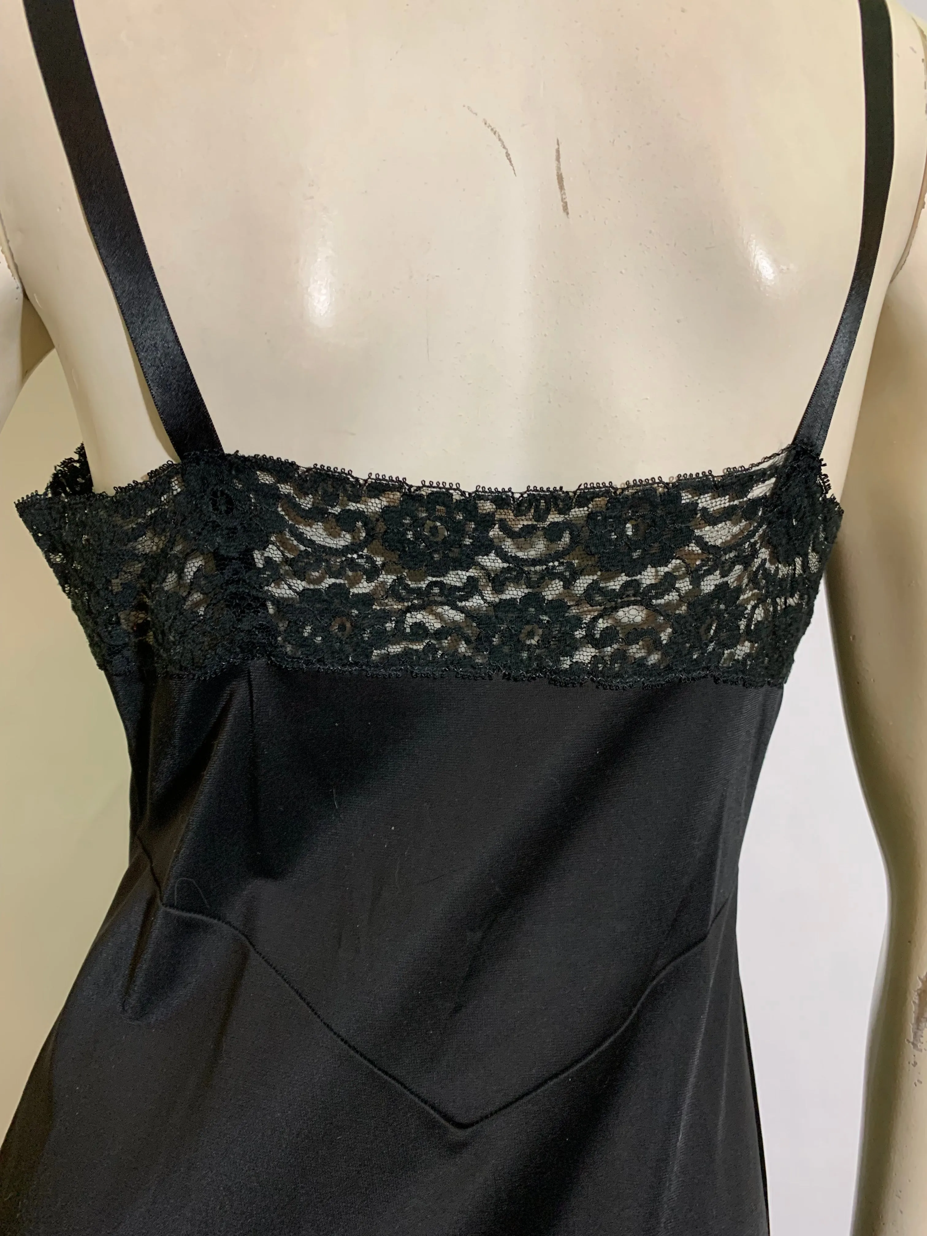 Black Nylon Full Slip with Lots of Lace Trim circa 1960s 36